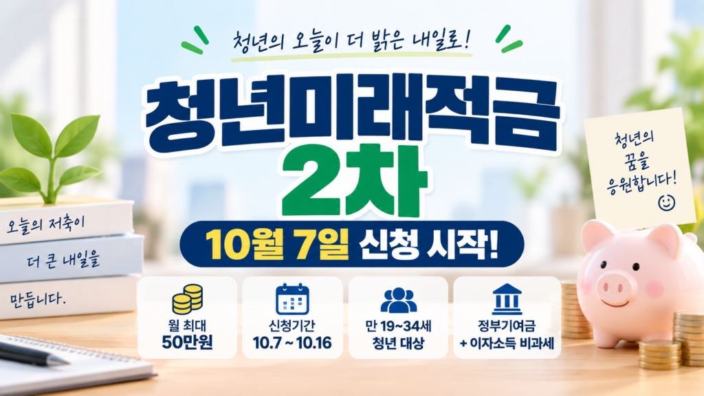 청년미래적금 2차 신청 10월 7일 시작|가입조건·소득기준·정부기여금·신청기간 총정리 1 청년미래적금2차