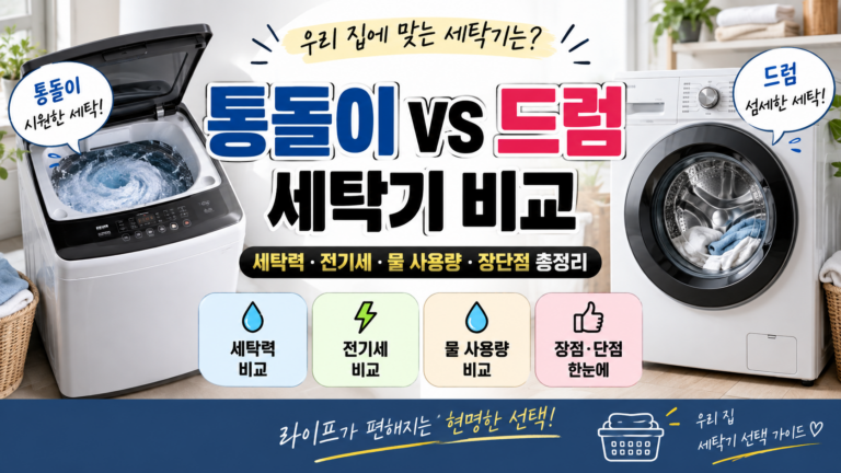 통돌이 세탁기 vs 드럼 세탁기 차이|세탁력·전기세·물 사용량·장단점 총정리 8 세탁기 비교 썸네일