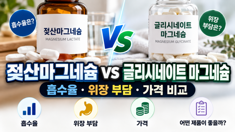 젖산마그네슘 vs 글리시네이트 마그네슘 차이|흡수율·위장 부담·가격 비교 1 마그네슘썸네일