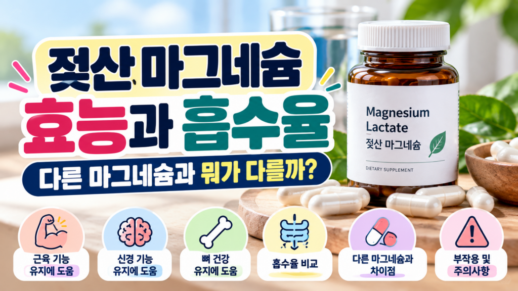 젖산 마그네슘 효능과 흡수율|산화·구연산 마그네슘 차이와 부작용 총정리 1 젖산 마그네슘 썸네일